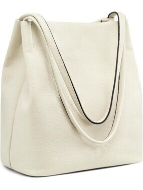 Women's Beige Soft Genuine Leather Totes Purses with Top Magnetic Snap Closure
